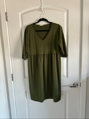 Roolee Olive Green V-Neck Dress
